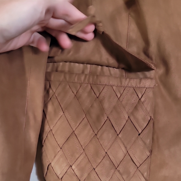 Vintage Faux Suede Fringe Jacket Brown Tan Size 12 Boho Western Y2K Blazer - Picture 4 of 12